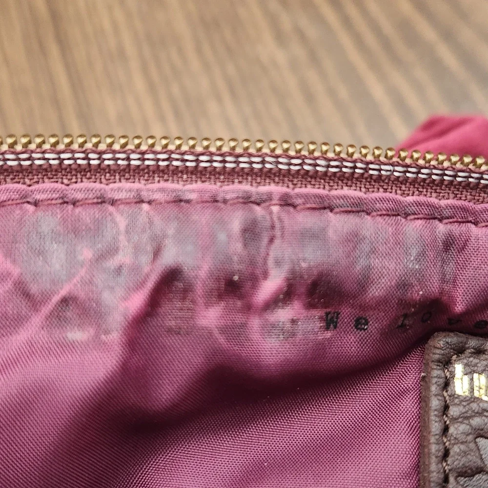 Lucky Brand Burgundy Velvet Heart Clutch Purse Peace Charm Boho Patchwork Zip